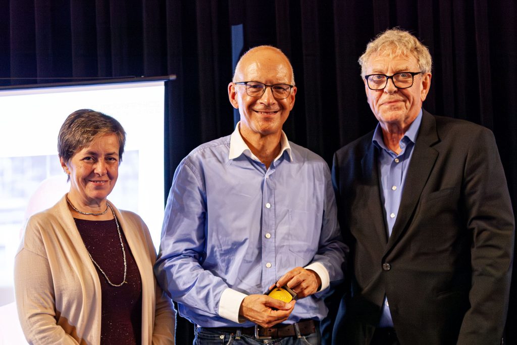 Photo from the EG 2026 award ceremony showing George Drettakis receiving the Eurographics Gold Medal